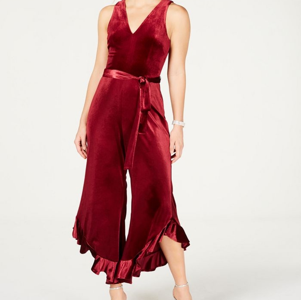 NWT Betsey Johnson Velvet Wide Leg Ruffle Hem Jumpsuit